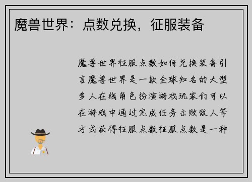 魔兽世界：点数兑换，征服装备